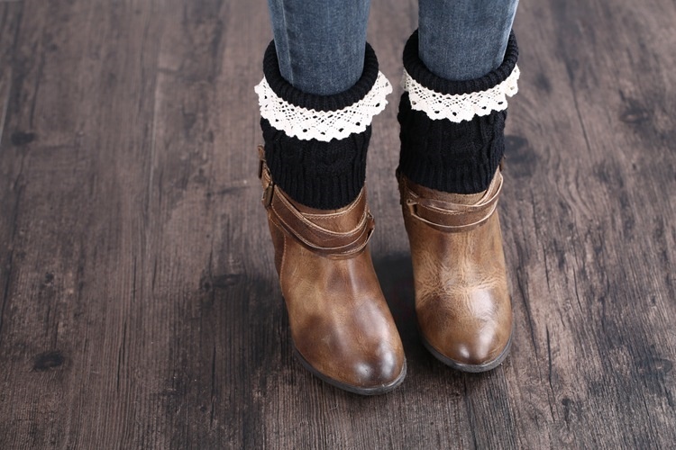 Womens Lace Trim Knit Boot Cuffs Crochet Thermal Short Leg Warmer Boot Toppers
